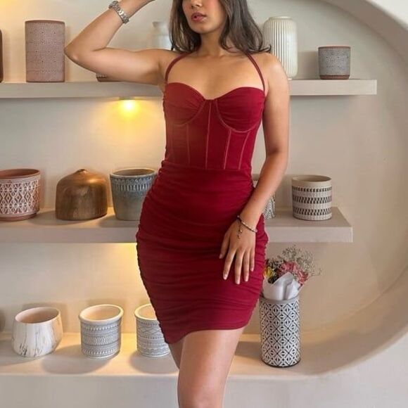 Oh Polly Cherish Me Corset Mini Dress in Red - Picture 1 of 7